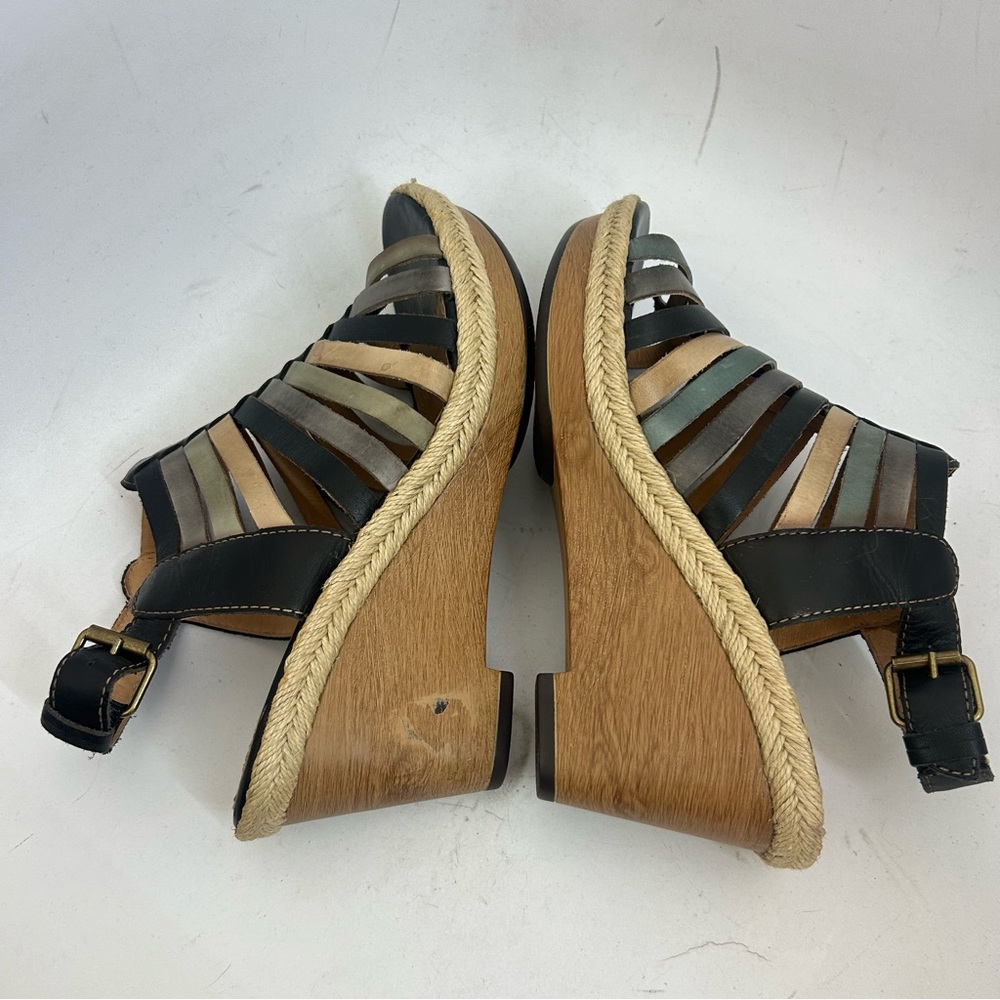 PIKOLONOS Leather Multi-Strap Wedge Sandals 40 us 9 Black Mixed Neutral - Picture 5 of 9